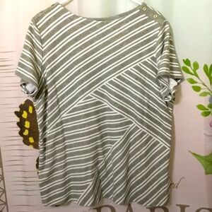 Karen Scott Blouse Woman's Plus Size 1X Gray Striped Short Sleeve Casual